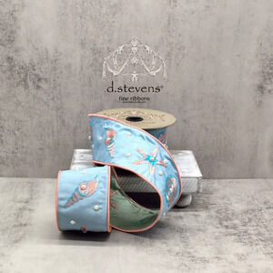 Embroidered Seashells Embellished Faux Pearls 2.5" x 5 yds. d. stevens Ribbon